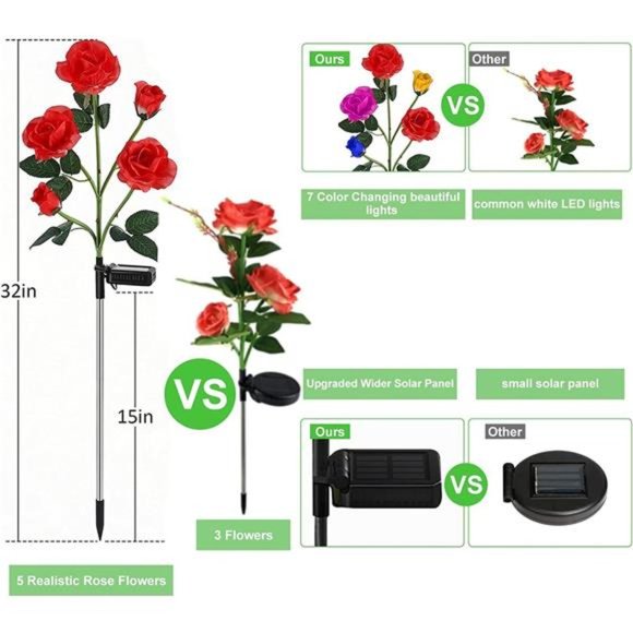 4Pack Solar Garden Lights,Solar FlowerLights Outdoor Waterproof with 20Head Rose - Picture 2 of 6